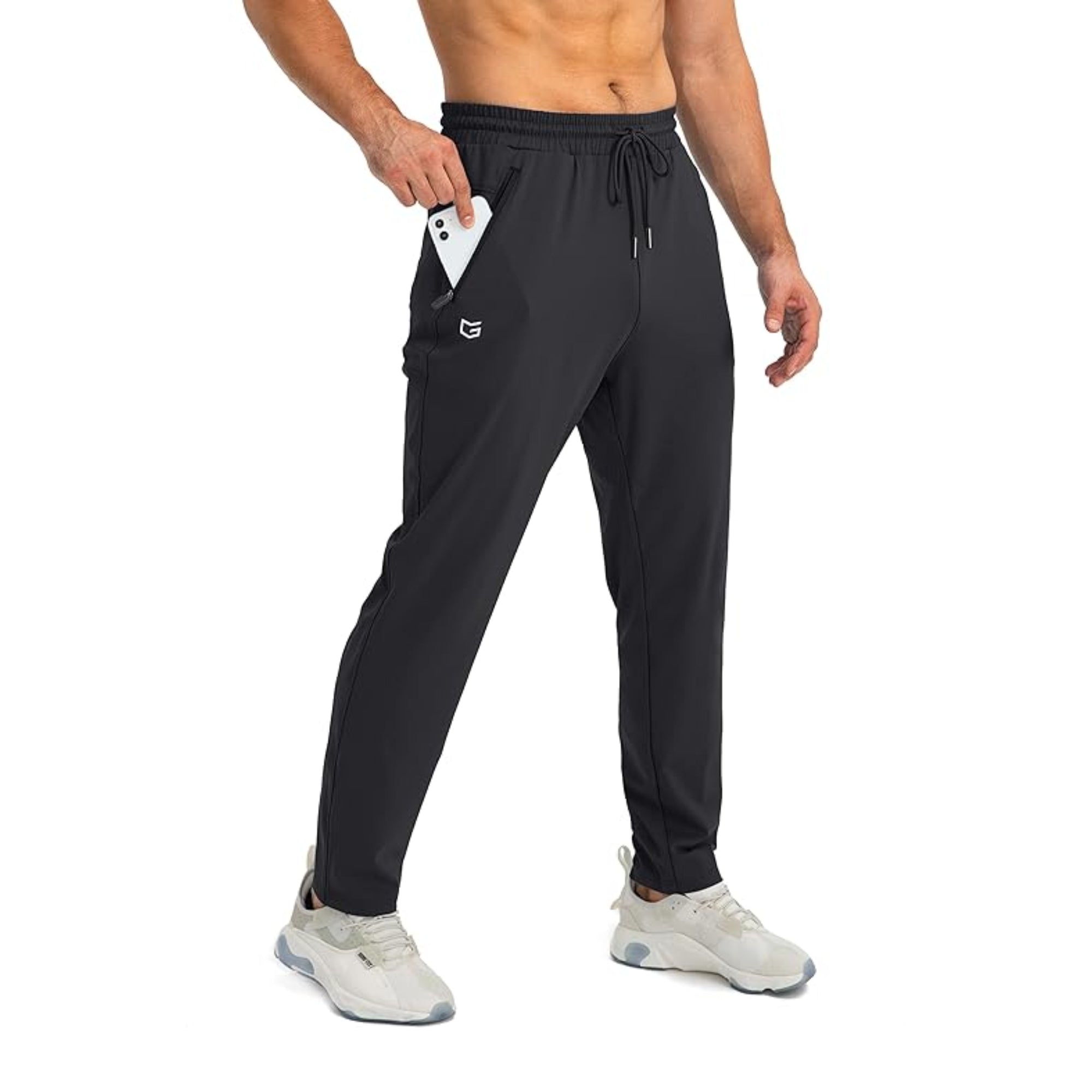 Men's Tapered Jogger Sweatpants with Zipper Pockets – Athletic Workout Pants, XXL, Black