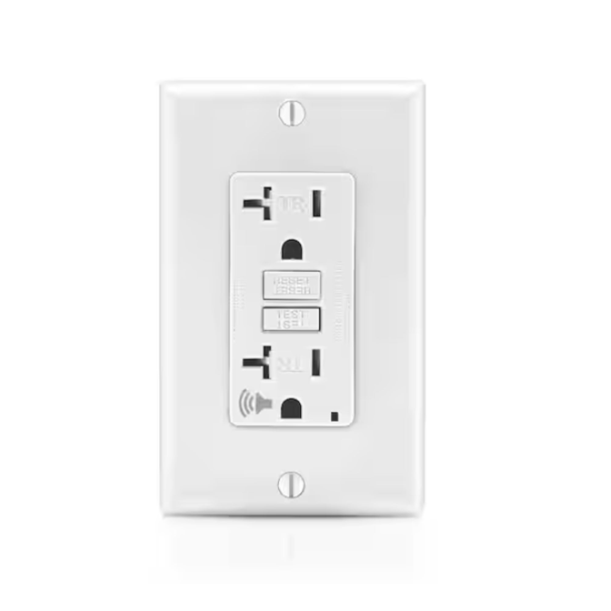 Leviton 20 Amp SmartlockPro Self-Test Slim GFCI Outlet with Audible Trip Alert, White