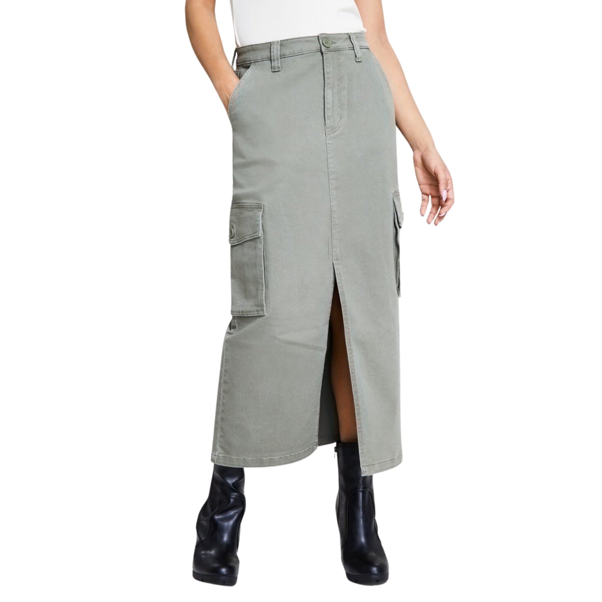 And Now This Women's Cargo Maxi Skirt – Crushed Oregano, Green Size - 0