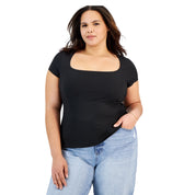 And Now This Trendy Plus Size Square-Neck Top – Black, Size - 1X