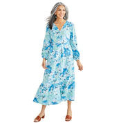 Style & Co Women's Printed Linen Tiered Midi Dress – Arles Floral Teal, Petite Medium