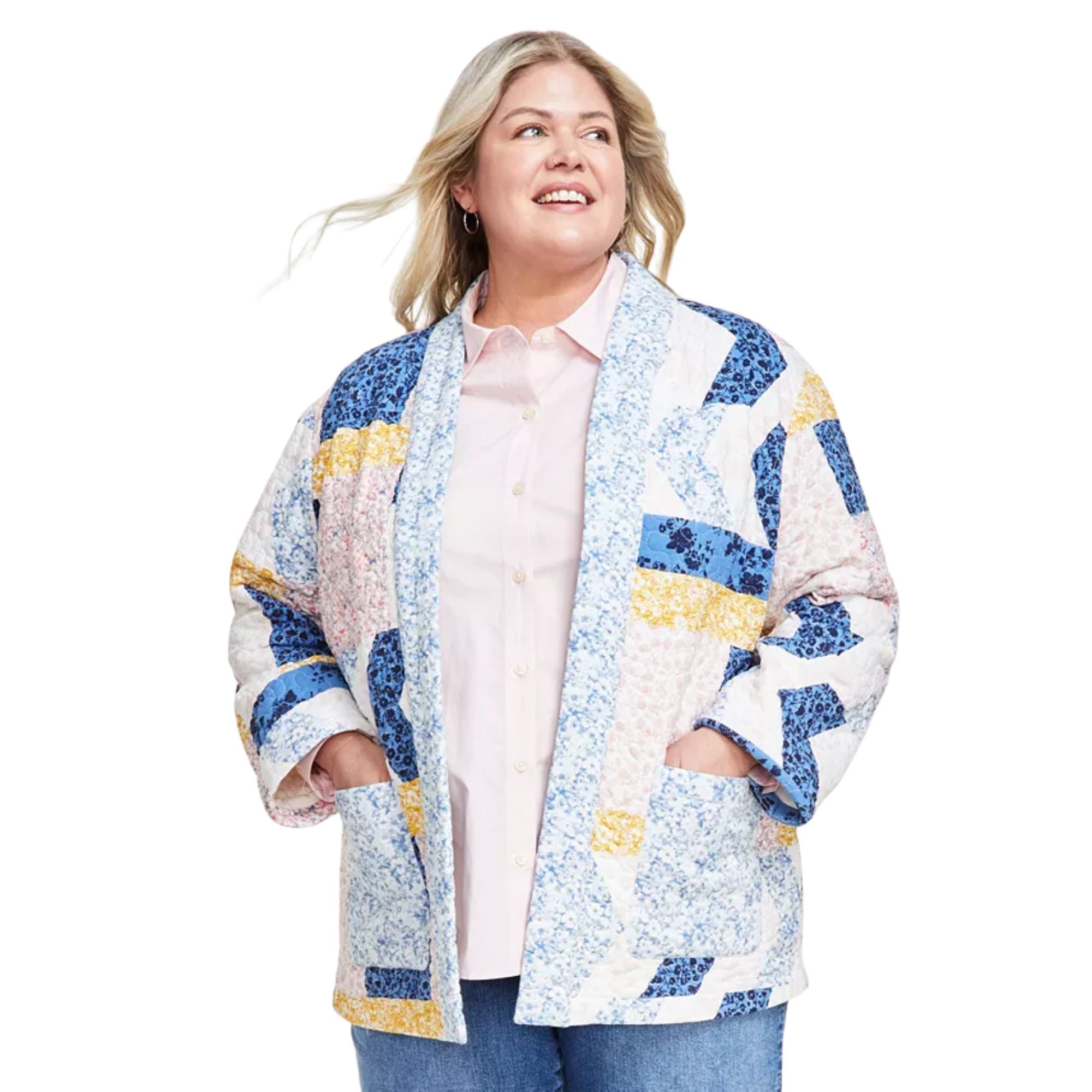 Style & Co Plus Size Cotton Quilted Open-Front Jacket - Multi 2X