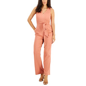 INC Women's V-Neck Belted Jumpsuit Canyon Rose Size - 14
