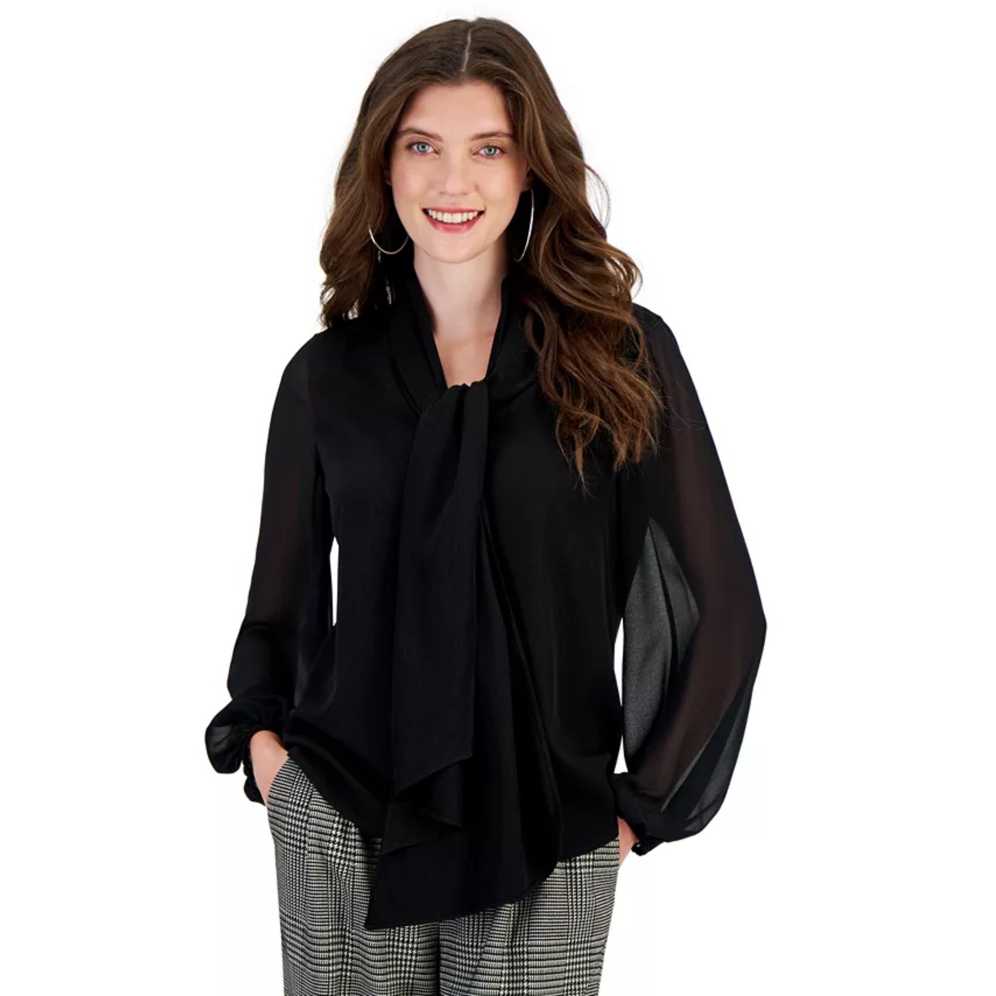 Bar III Women’s Blouse Bundle – 2-Pack – Size XXS – White Pleat & Black Sheer Tops