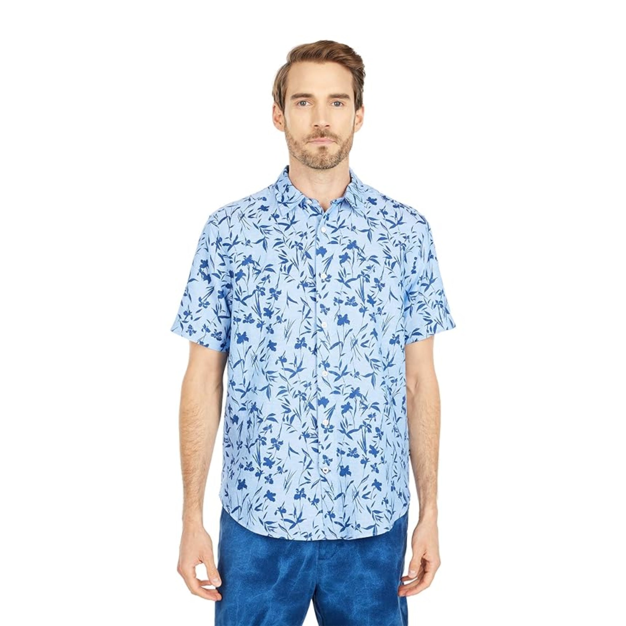 Nautica Men's Floral Print Linen Short-Sleeve Shirt – Clear Sky Blue - Size XXL