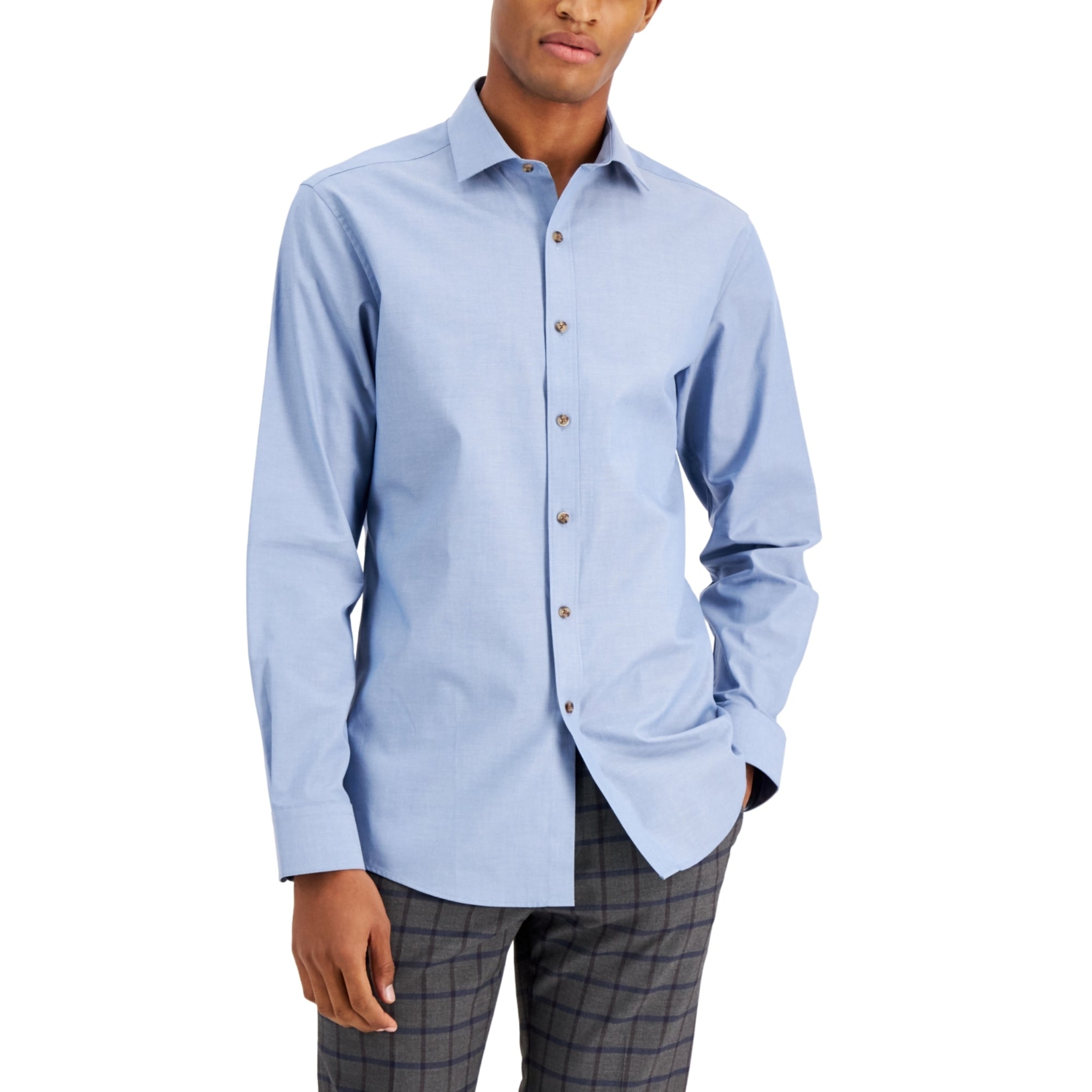 Bar III Men's Organic Cotton Collared Button-Down Shirt Blue Size - Small