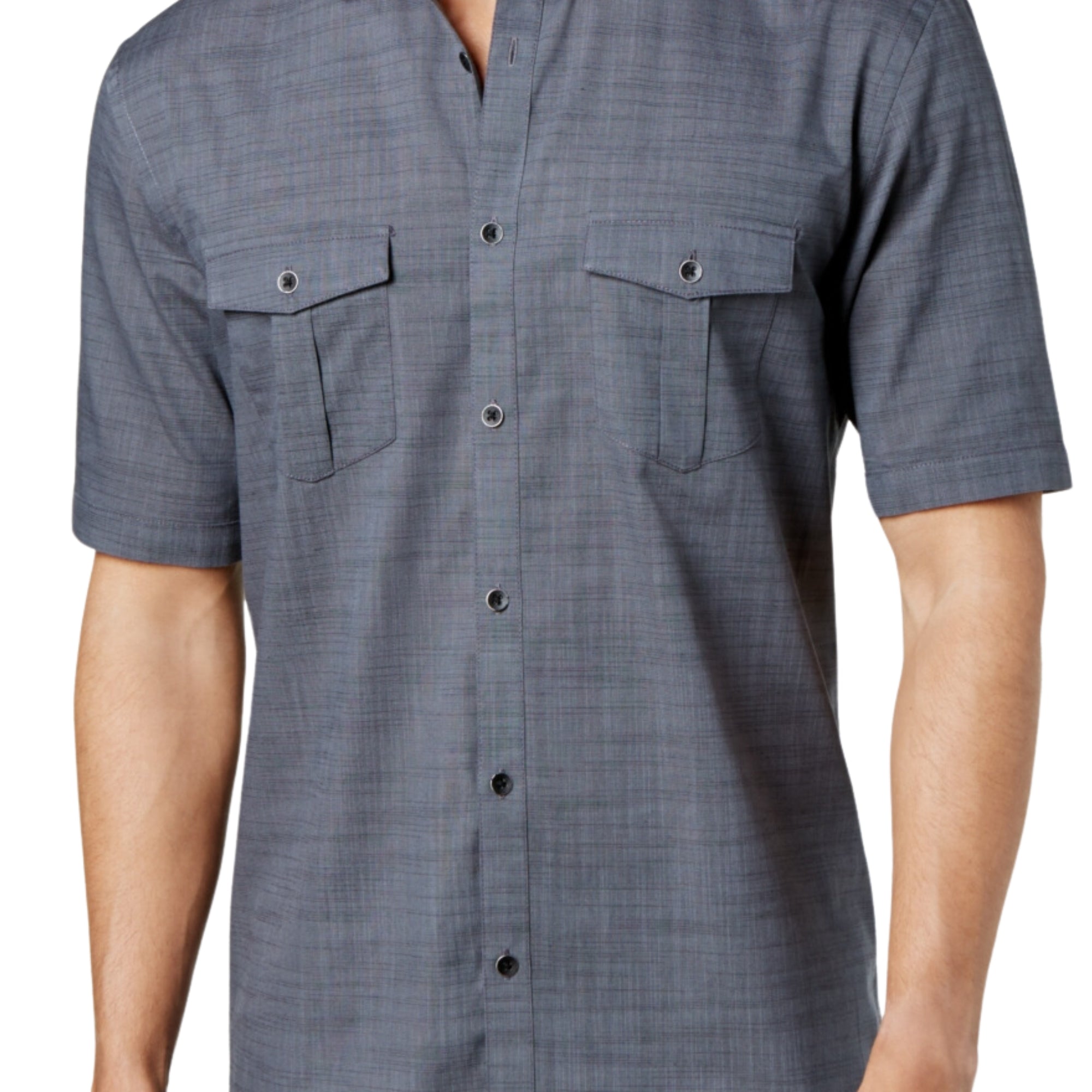 Alfani Men's Textured Collared Button-Down Shirt Boulder Size - Small