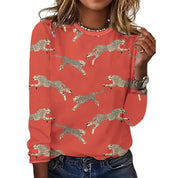 Leopard Print Crew Neck T-Shirt, Medium - Tangerine