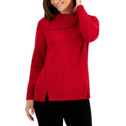 Karen Scott Women's Split Funnel-Neck Sweater - New Red Amore Medium
