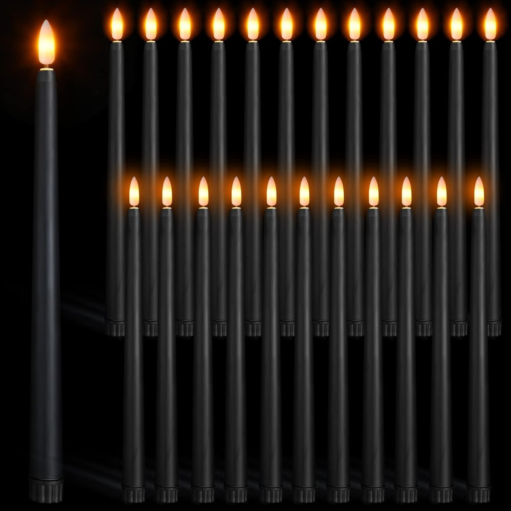 Macarrie 24-Pack Flameless Taper Candles – 11" Battery Operated LED Candlesticks – Black