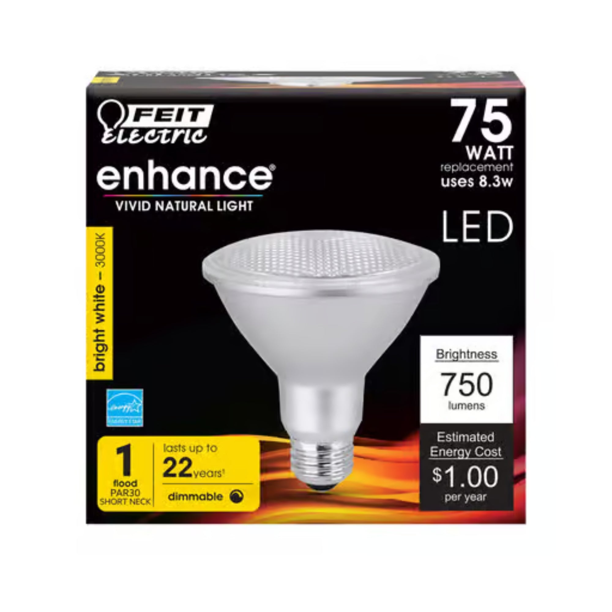 Fleet Electric 75W PAR30S LED Bulb – 750 Lumens – E26 Base – Dimmable – 3000K Bright White – Indoor/Outdoor