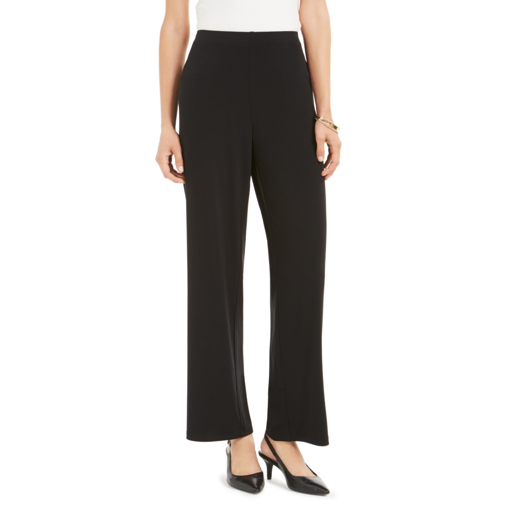 Alfani Women's Plus Size Wide-Leg Pull-On Knit Pants – Deep Black, Size - XS