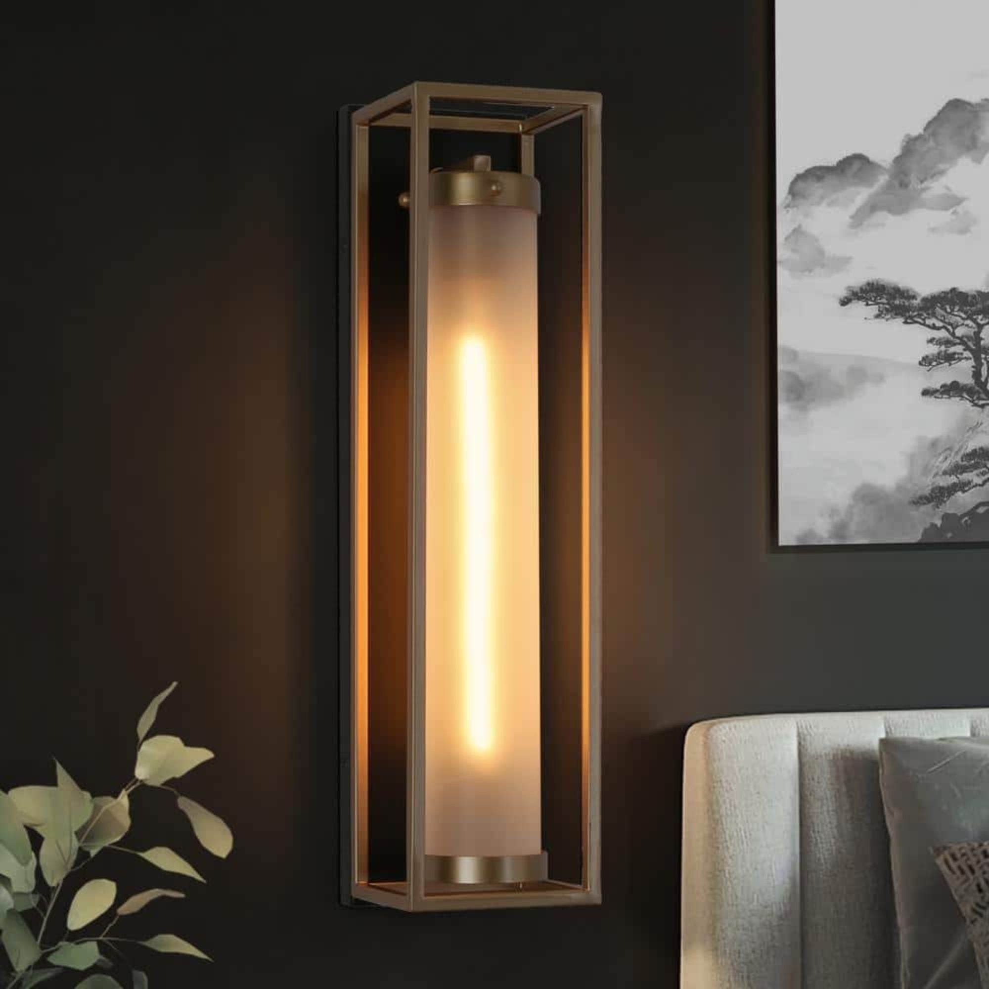 Zevni 1-Light Dark Gold Modern Wall Sconce with Frosted Glass New