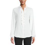 Bar III Women's Long Sleeve Ruffled Blouse – Lily White, Size - XXL