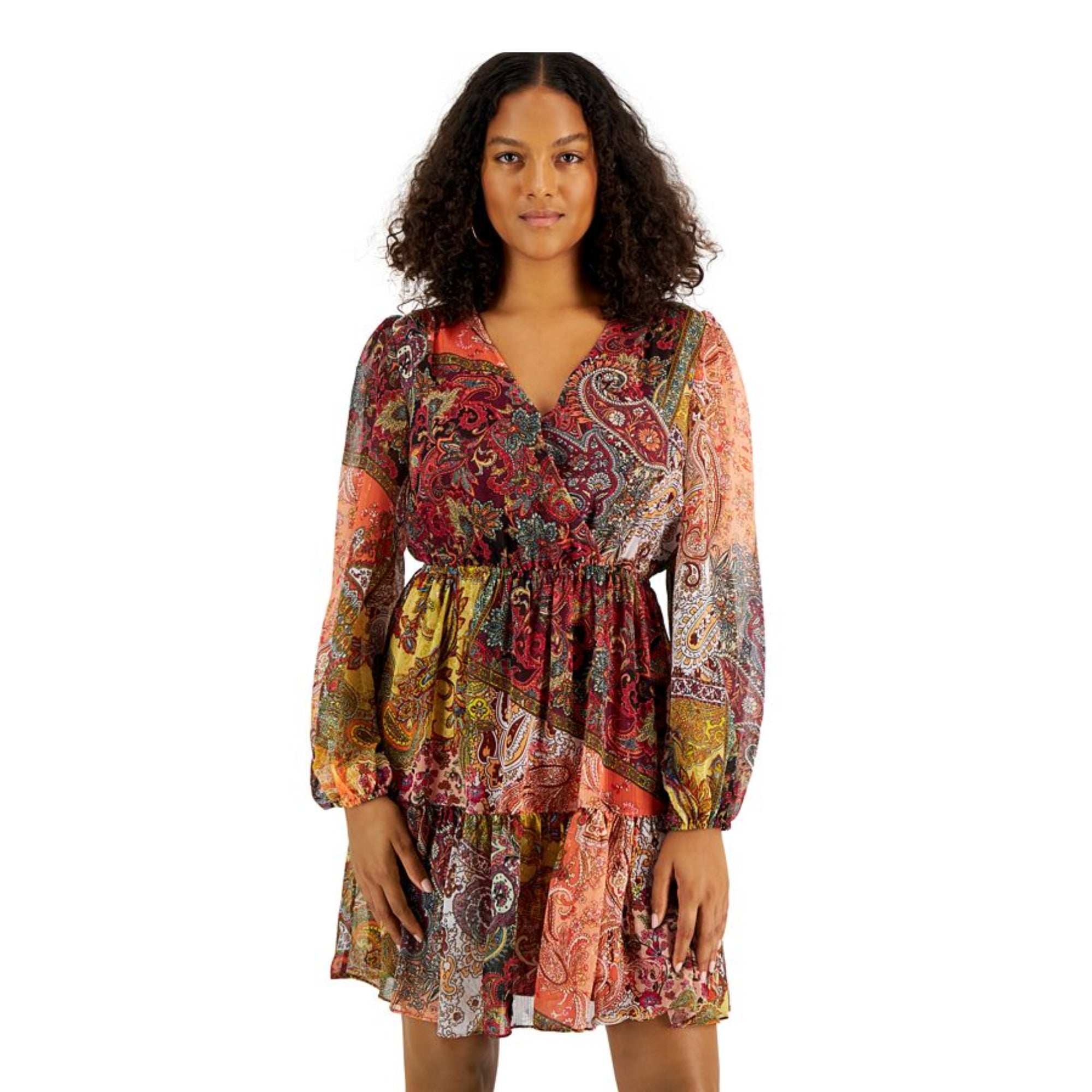 Guess Women's Cassandre Mixed Media V-Neck Mini Dress - Paisley Fields Print, Size XS