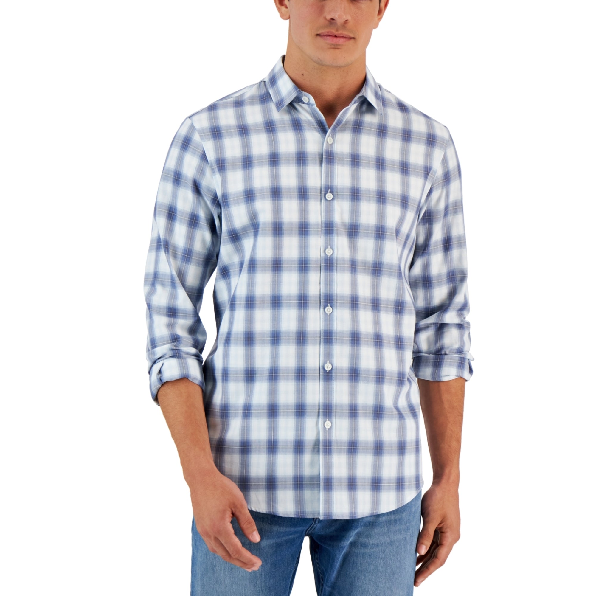 Alfani Men’s Shirt Bundle – 2-Pack – Size Medium – Plaid & Herringbone Dress Shirts