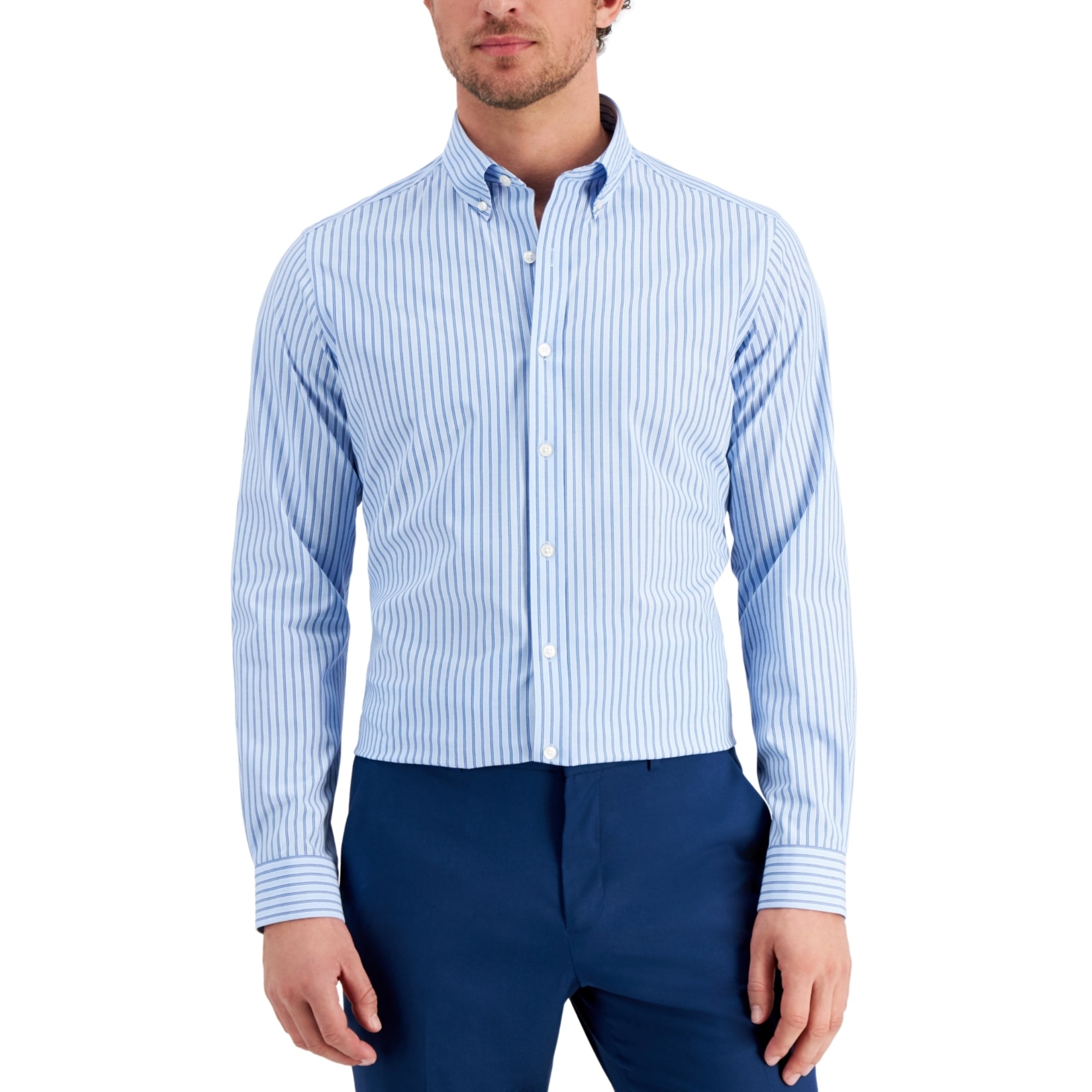 Club Room Men's Striped Slim Fit Dress Shirt – Light Blue Size - XL