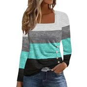 Colorblock Stripe Print Square Neck T-Shirt, Medium - Multicolor