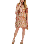 JM Collection Women's Short-Sleeve Printed Embellished Caftan Dress – Small