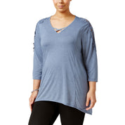 Style & Co. Women's Plus Size Crocheted Bridge-Hem Top, Blue - Size 1X