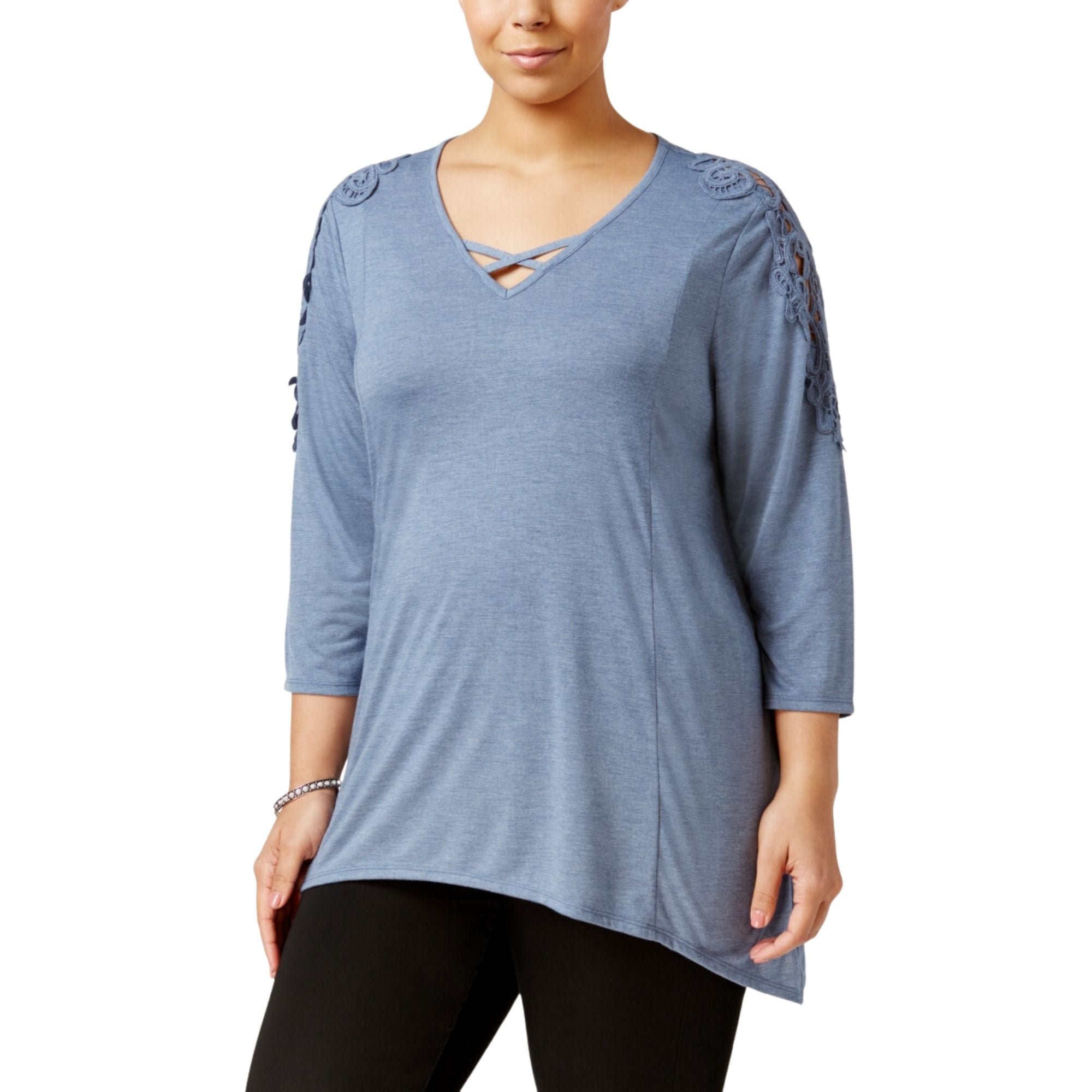 Style & Co. Women's Plus Size Crocheted Bridge-Hem Top, Blue - Size 1X