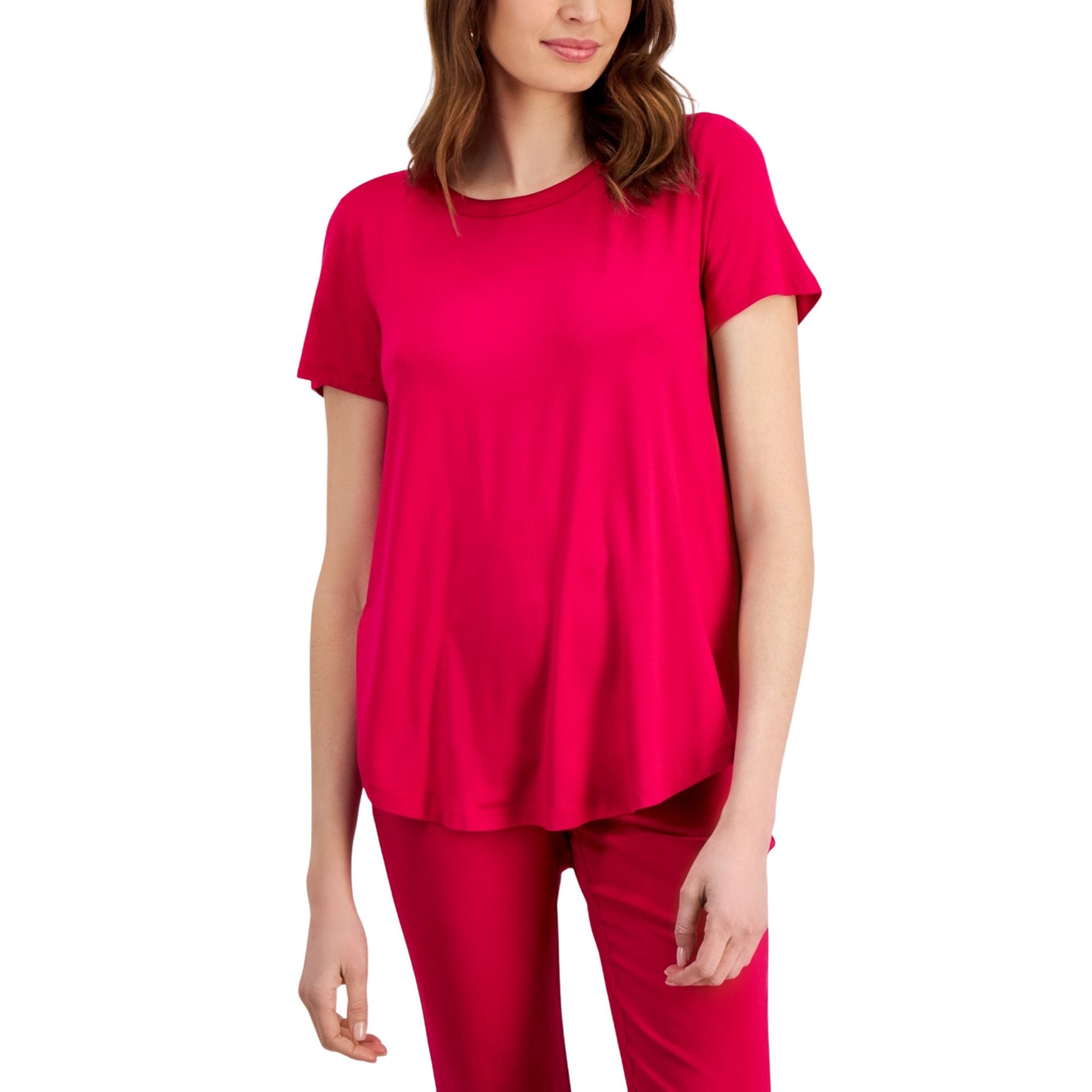 JM Collection Women's Satin-Trim Knit Short-Sleeve Top – Large