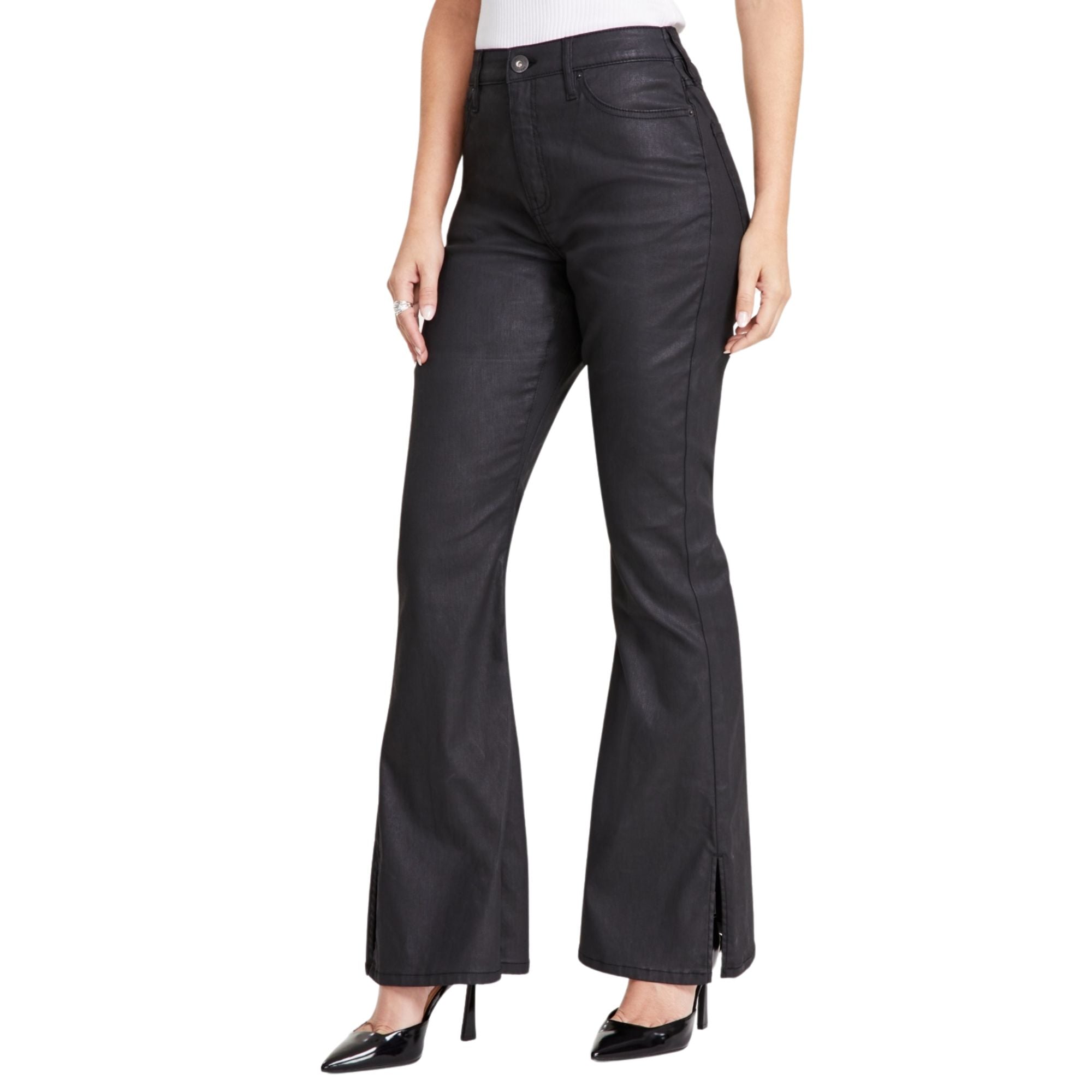 I.N.C. International Concepts Women's High-Rise Flare-Leg Jeans – Black Coated, Size 4