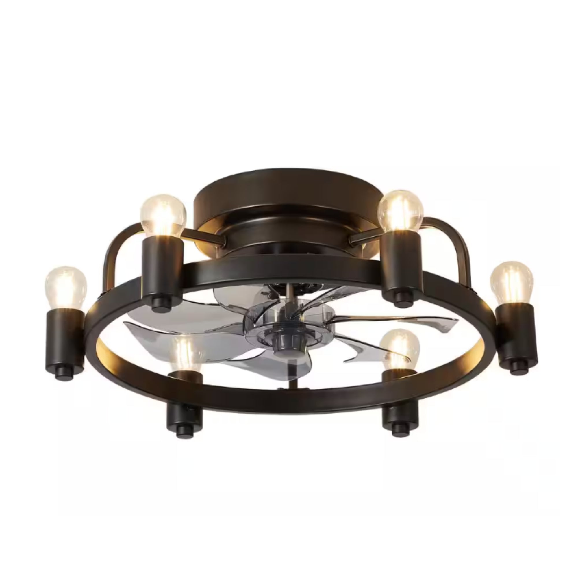 20 in. Black Indoor Flush Mount Ceiling Fan with Light and Remote – Low Profile Ceiling Light Fan for Bedroom