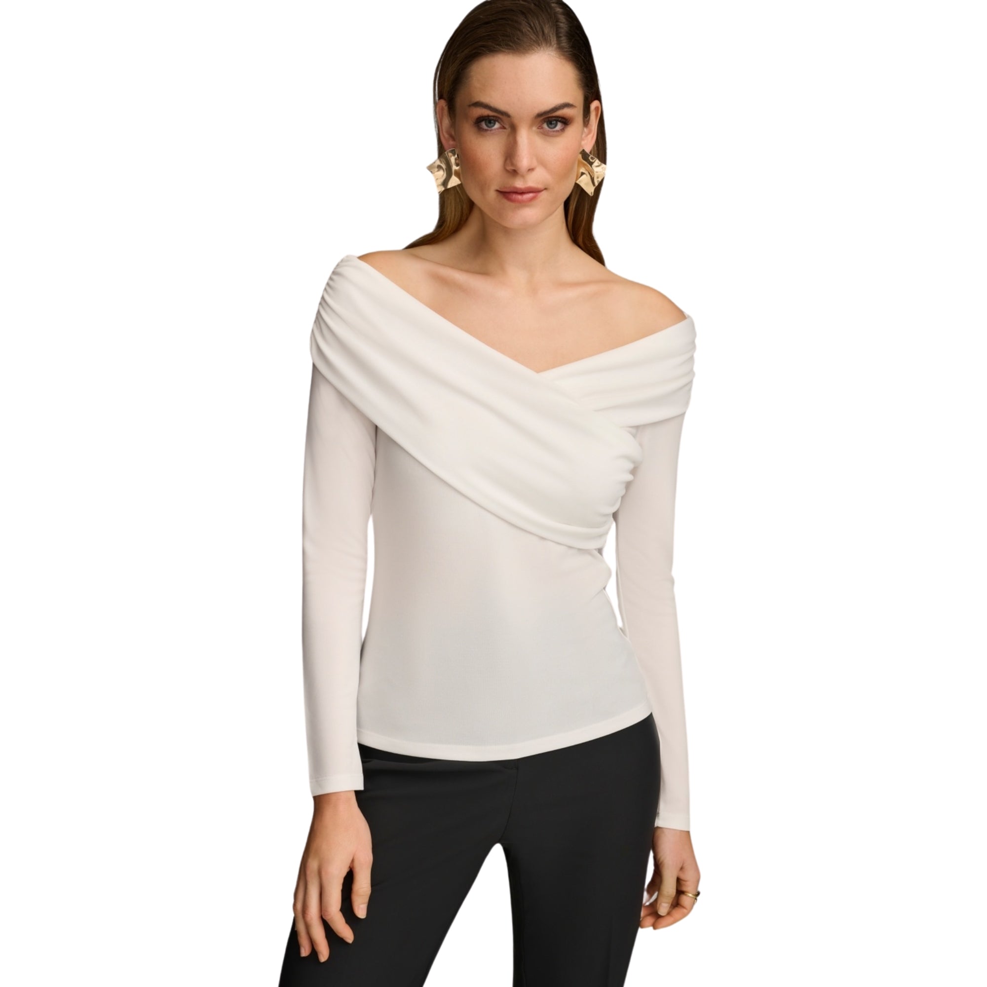 Donna Karan Women's Off-the-Shoulder Long-Sleeve Top – Cream, Large