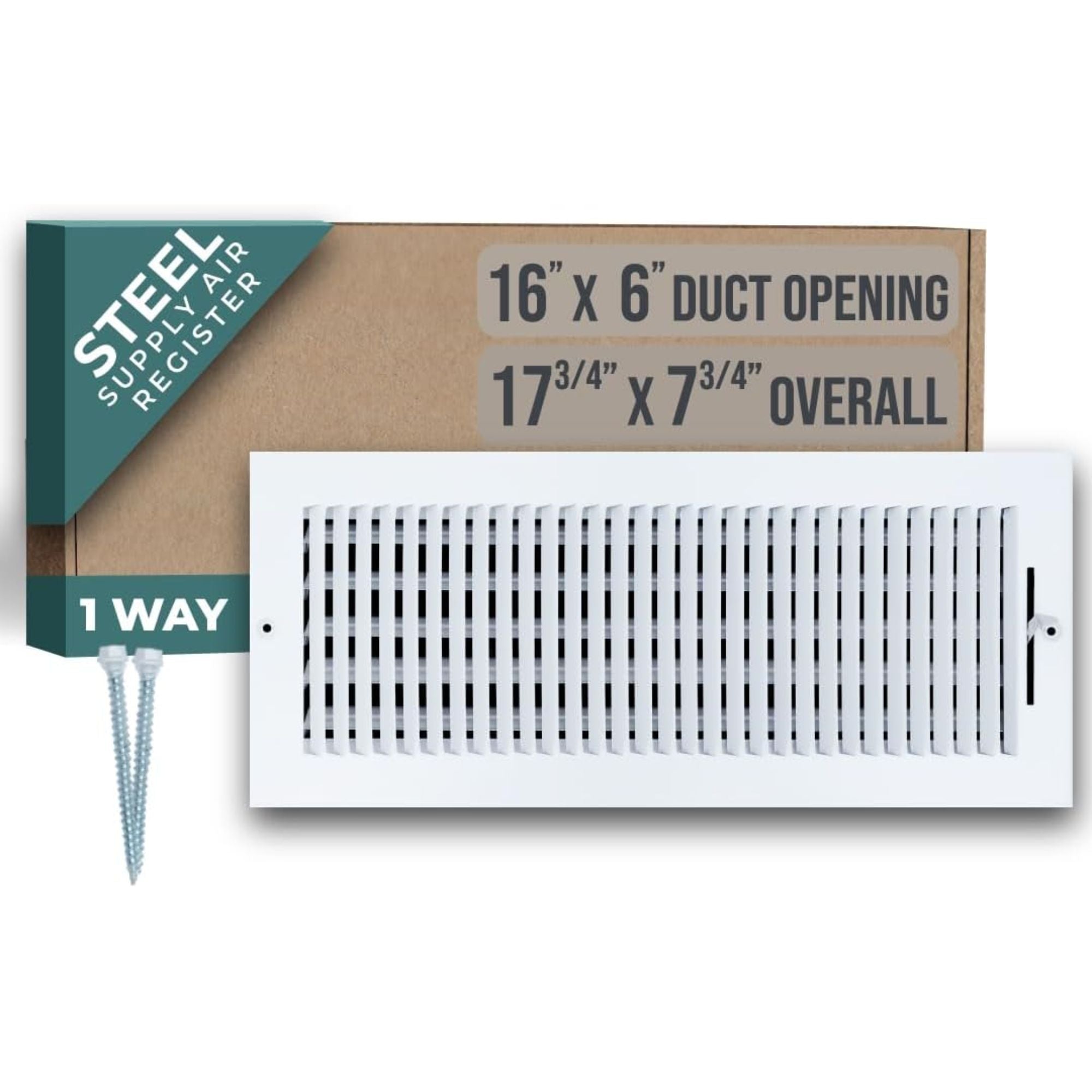 Handua 16x6 Steel Air Supply Diffuser, 1-Way Register Vent Cover Grill for Sidewall and Ceiling, White – Outer Dimensions 17.75" x 7.75"