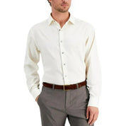 Alfani Men's Herringbone Regular Fit Dress Shirt – Ivory Size - M