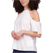 Michael Kors Women's Cold-Shoulder Halter Top with Keyhole Back and Flutter Sleeves Small