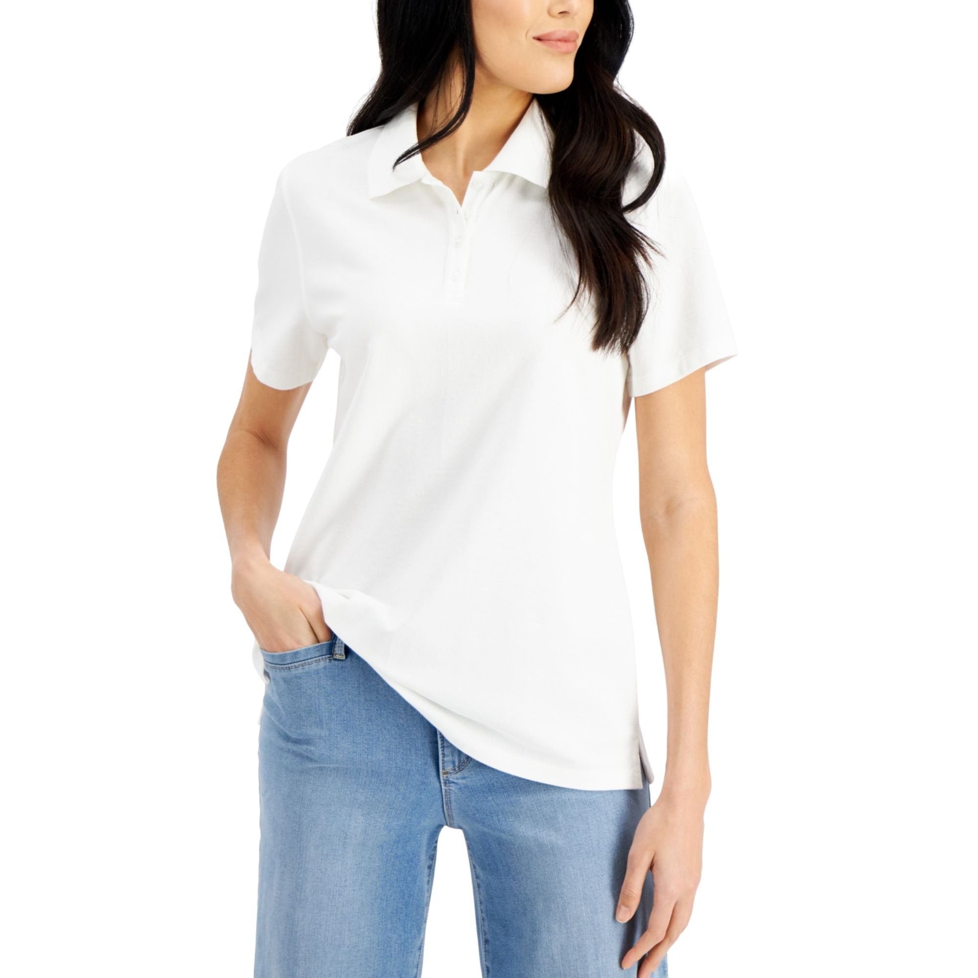 Karen Scott Cotton Short Sleeve Polo Shirt - Bright White XL