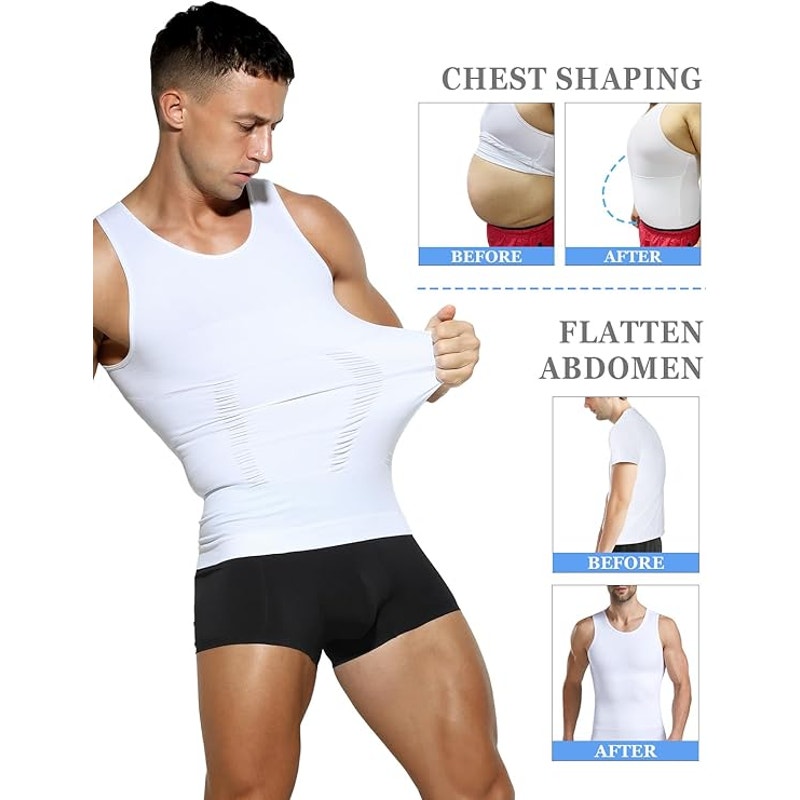 Men's 4-Pack Body Slimming Shapewear Tummy Control Thermal Compression Tank - XL