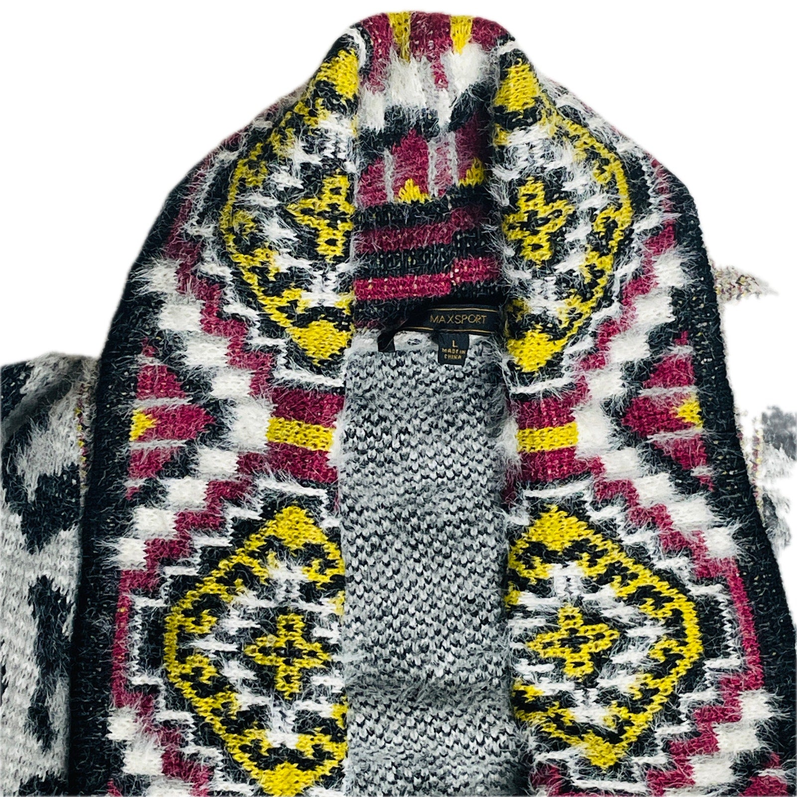 MaxSport Women's Aztec Tribal Print Cardigan Sweater with Fringe – Multi, Size Large