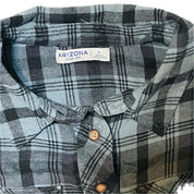 Arizona Women's Juniors Plaid Cropped Long Sleeve Button Down Top – Gray, Large