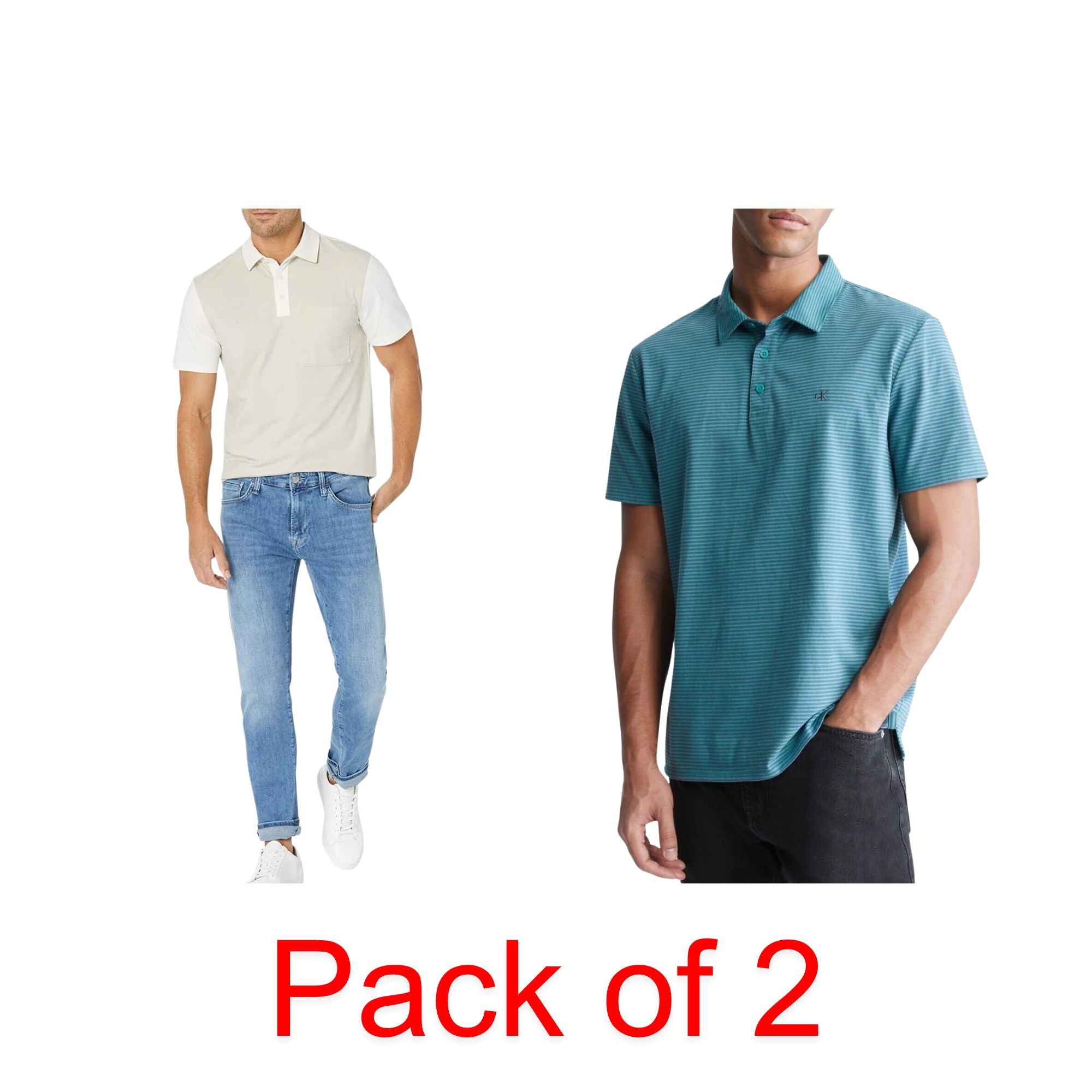 Calvin Klein Men’s Polo Shirt Bundle – 2-Pack – Size Medium – Colorblock & Stripe Styles