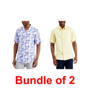 Club Room 2-Pack Bundle Silk Blend Short-Sleeve Shirts – Purple Moon & Yellow – Size L
