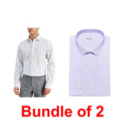 2-Pack Bundle – Bar III Men’s Slim Fit Dress Shirts – White Floral & Lavender – Size XL
