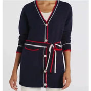 Vigoss Women's Long Retro Cardigan with Pockets & Trendy Buttons – Blue, Small