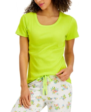 Jenni by Jennifer Moore Ribbed Knit Short Sleeve Pajama Shirt Yellow Large