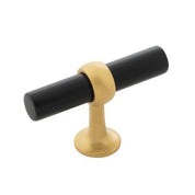 Belwith Keeler Ostia 2-1/2" Modern Industrial "T" Bar Cabinet Knob – Matte Black & Brushed Golden Brass – Pack of 6