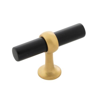 Belwith Keeler Ostia 2-1/2" Modern Industrial "T" Bar Cabinet Knob – Matte Black & Brushed Golden Brass – Pack of 6