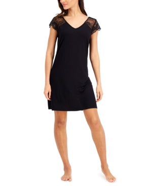 Club Room Charter Club Nightgown With Lace Sleeves Black Small