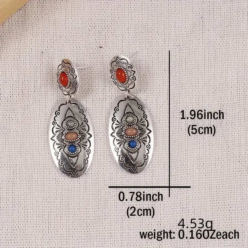 Dangle Bohemian Earrings With Colorful Synthetic Gems