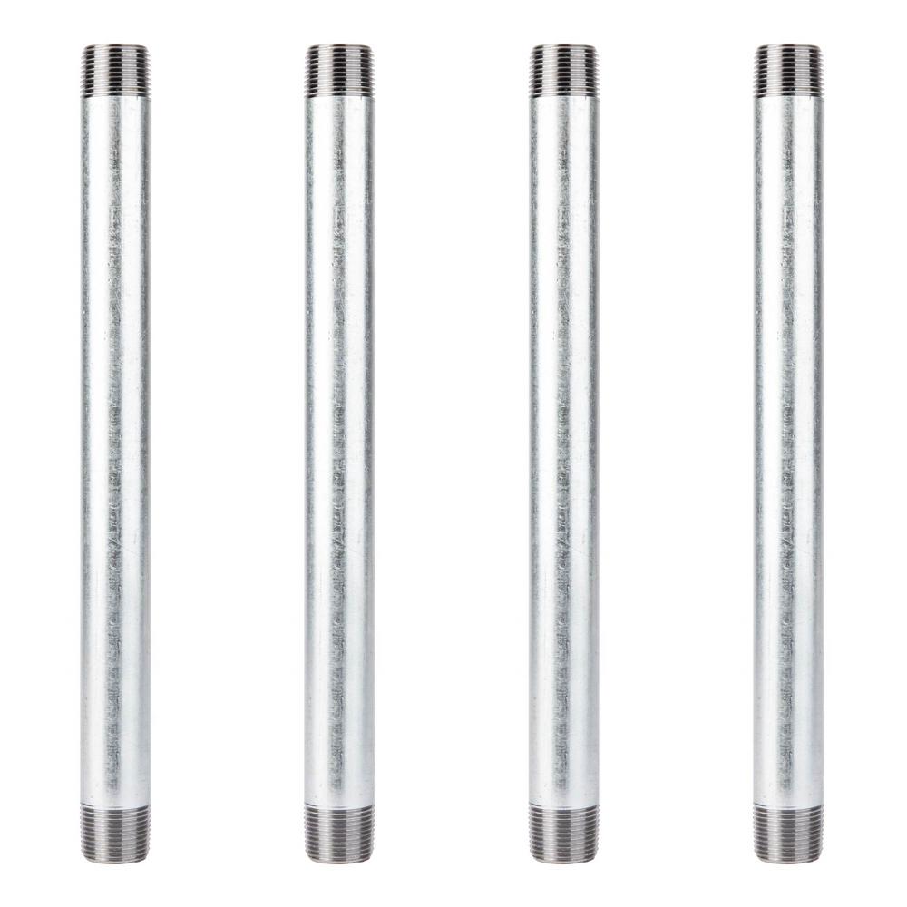 Pipe Decor 3/4 in. x 12 in. Galvanized Steel Nipple – 4-Pack – Industrial Pipe Fittings for Plumbing & DIY Projects