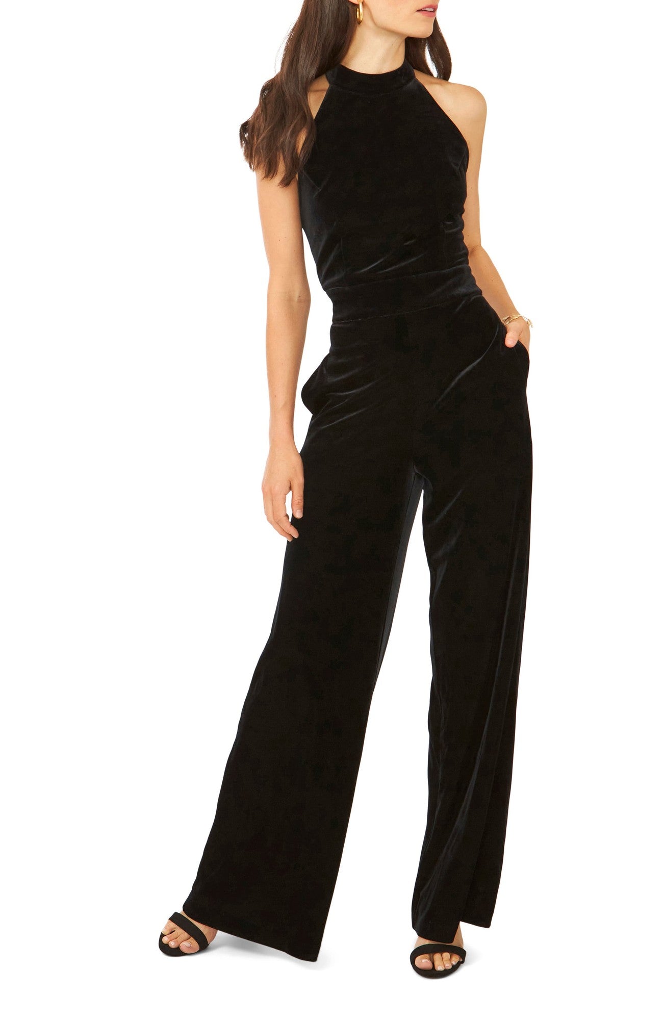 1.State Halter Mock Neck Jumpsuit, Size 10 - Rich Black