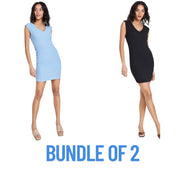2-Pack Bundle – Bar III Sleeveless Textured Mini Dresses – Black & Cornflower – Small