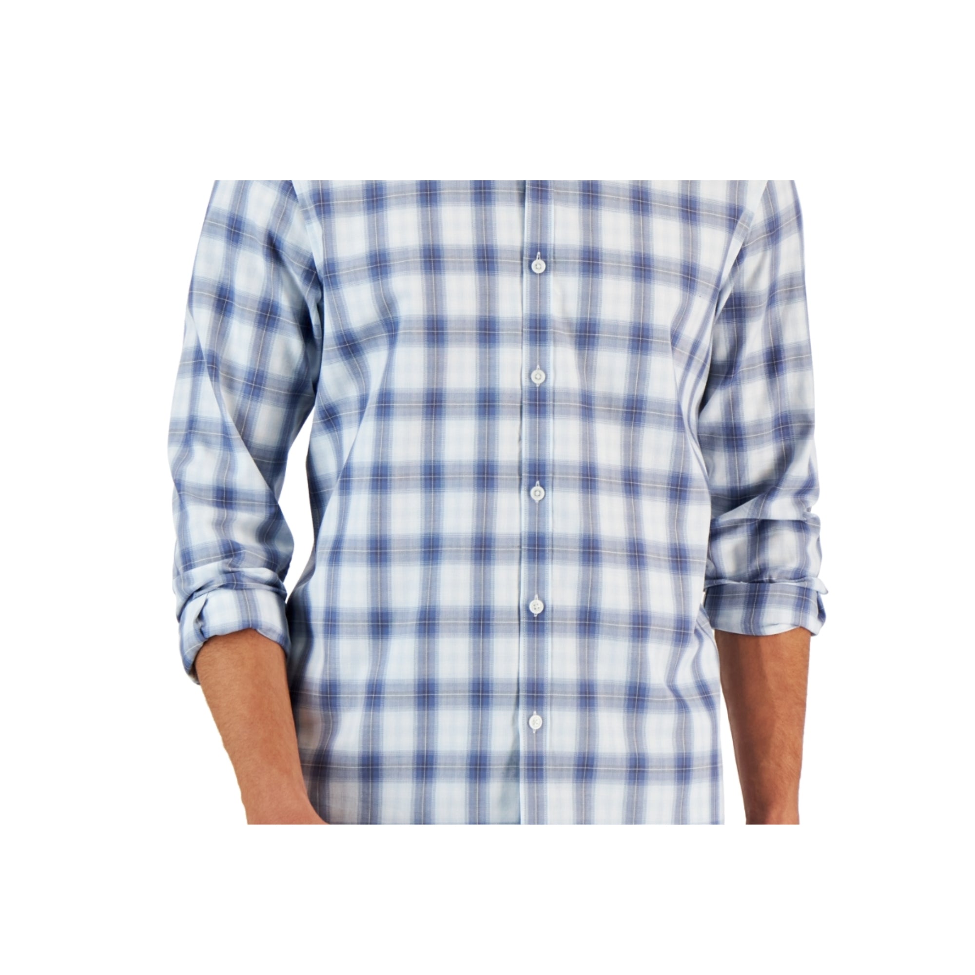 Alfani Men's Droa Plaid Shirt, Sweet Seafoam, Size Medium
