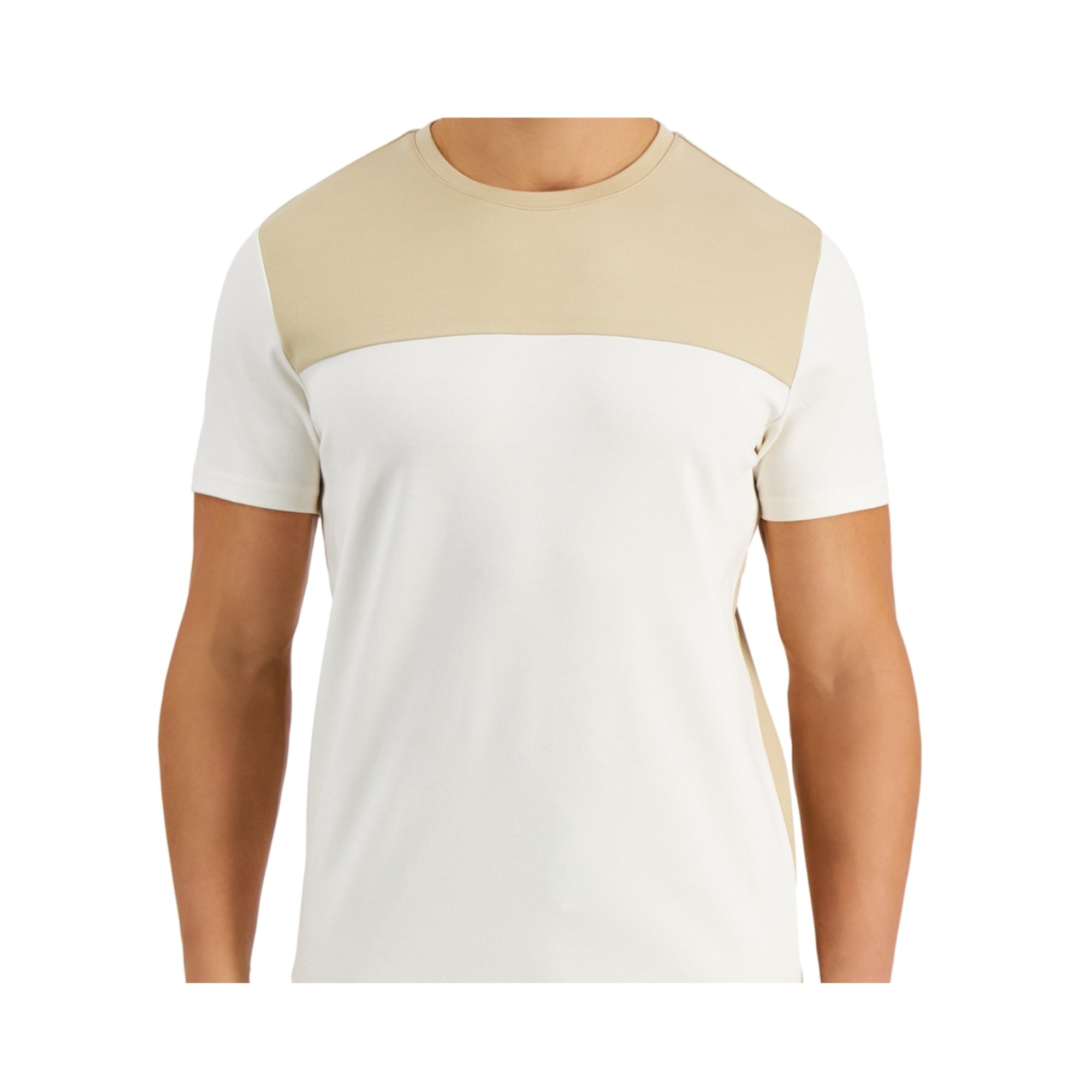 Alfani Men's Short Sleeve Crew Neck Colorblock T-Shirt, Beige, Size - Small
